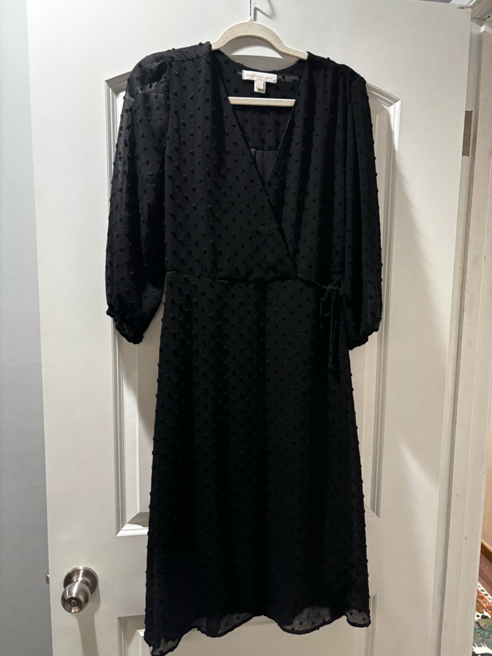 Monteau Black Textured Wrap Midi Dress